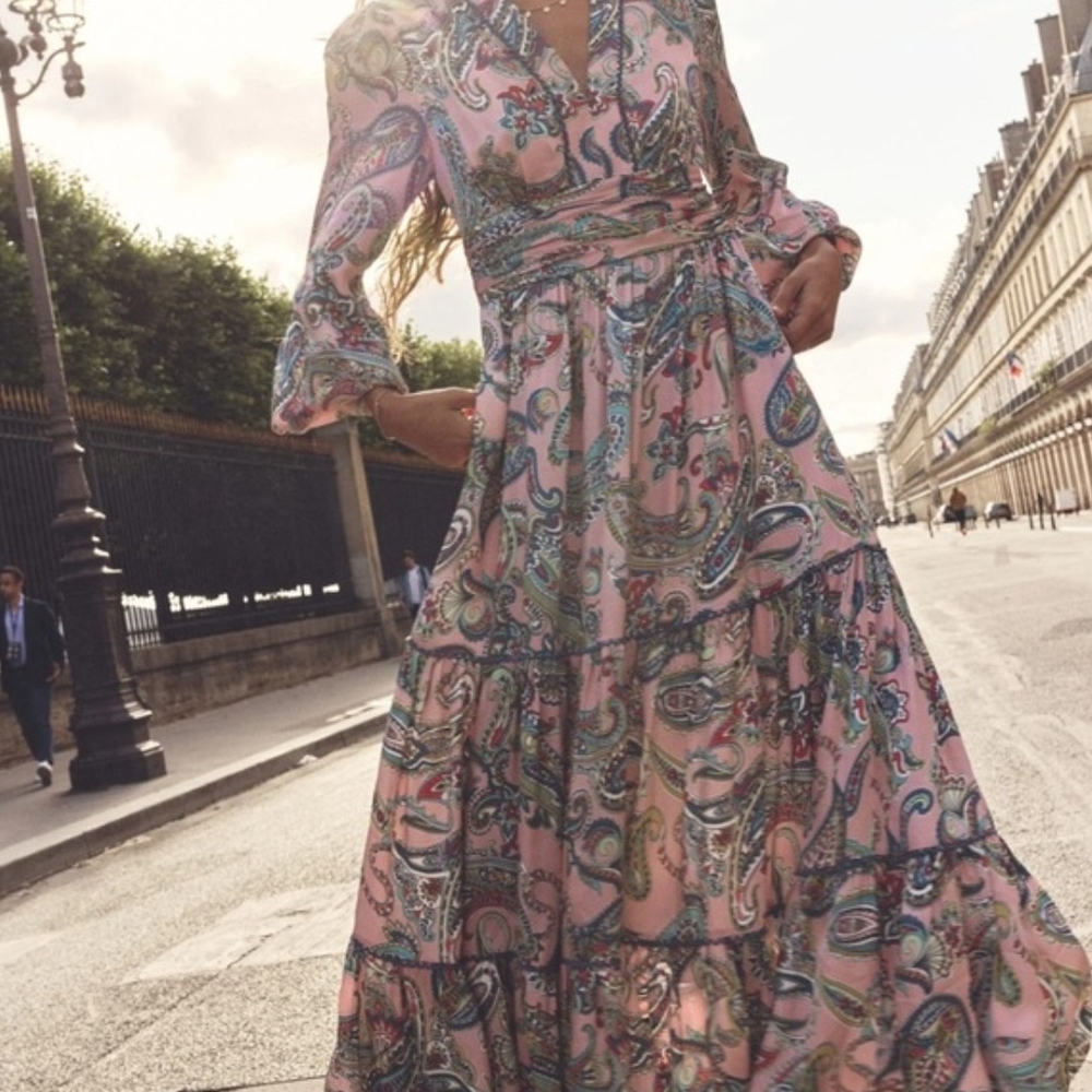 Elegant Paisley Print Pink Dress